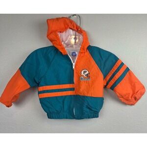 Vintage 90s NFL Babyfair Miami Dolphins Hooded Windbreaker Jacket 24M